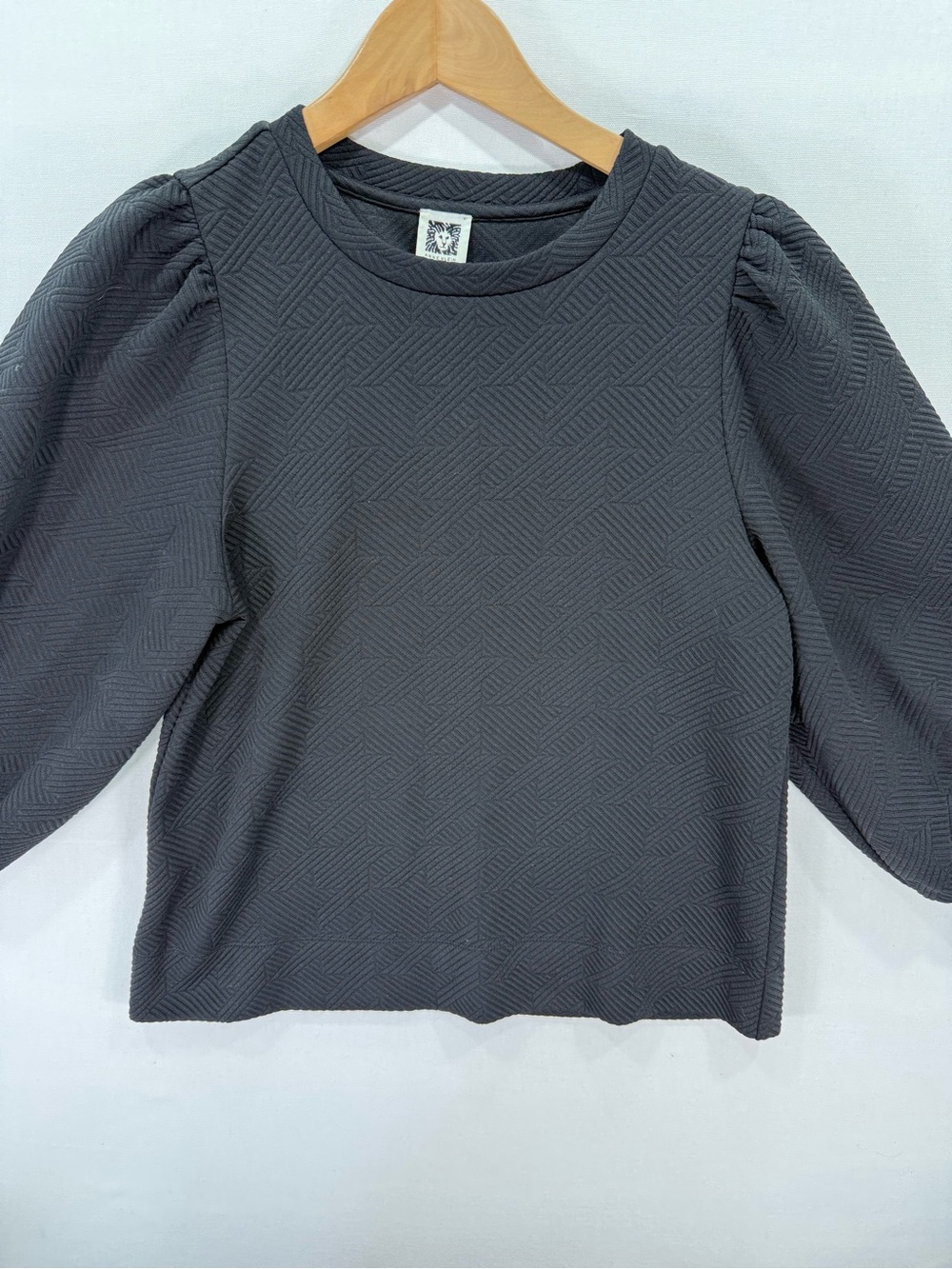 Anne Klein Puff Sleeve Novelty Quilt Pullover Blouse Black XS